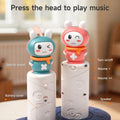 Press the head to play music on a musical stacking rings toy with lights, showing speaker and volume controls