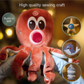 Close-up of plush red octopus toy with high-quality stitching and built-in bell, alongside smaller insets of matching starfish, whale, and fish toys from the baby arch set.