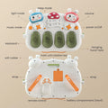 Baby gym musical keyboard front and back view with labeled functions, including sleep mode, light mode, music mode, volume, power on/off, hanging hand-held, keyboard, rotation key, soft rubber, straps, remote control, and battery compartment (AAx4).