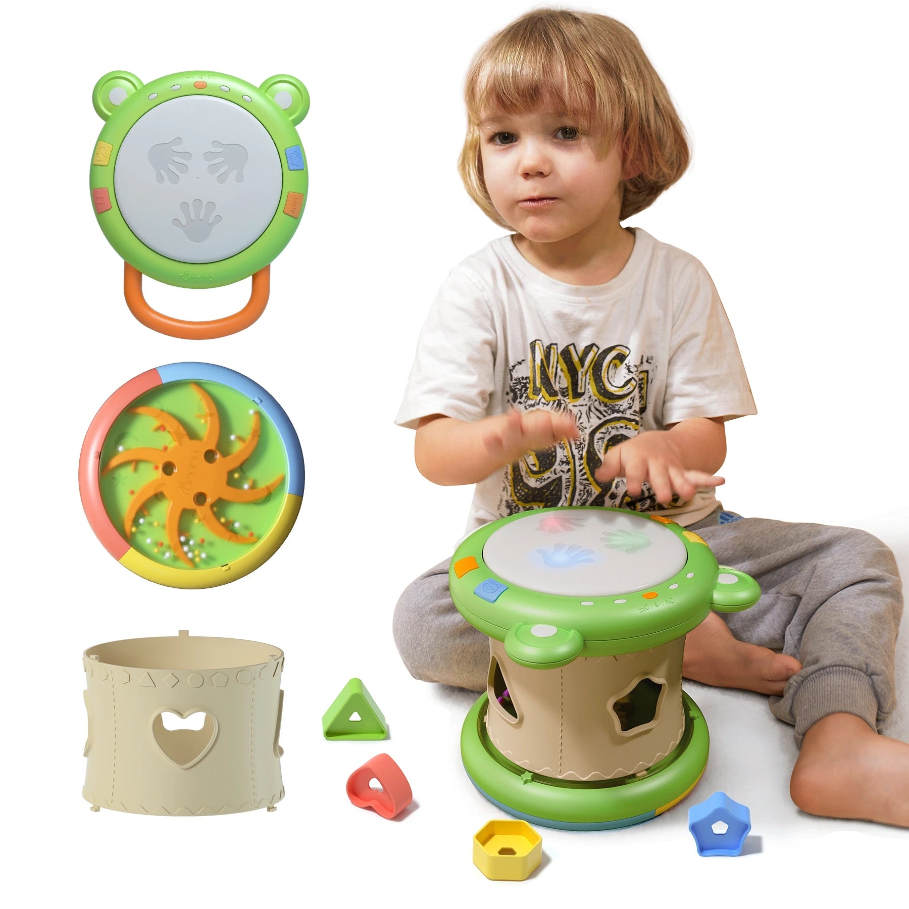 Juguete musical para bebé, instrumento musical 3 en 1, juguete sensorial con luz y sonidos, clasificador de formas, actividad, cubo musical para bebés de 18 meses o más