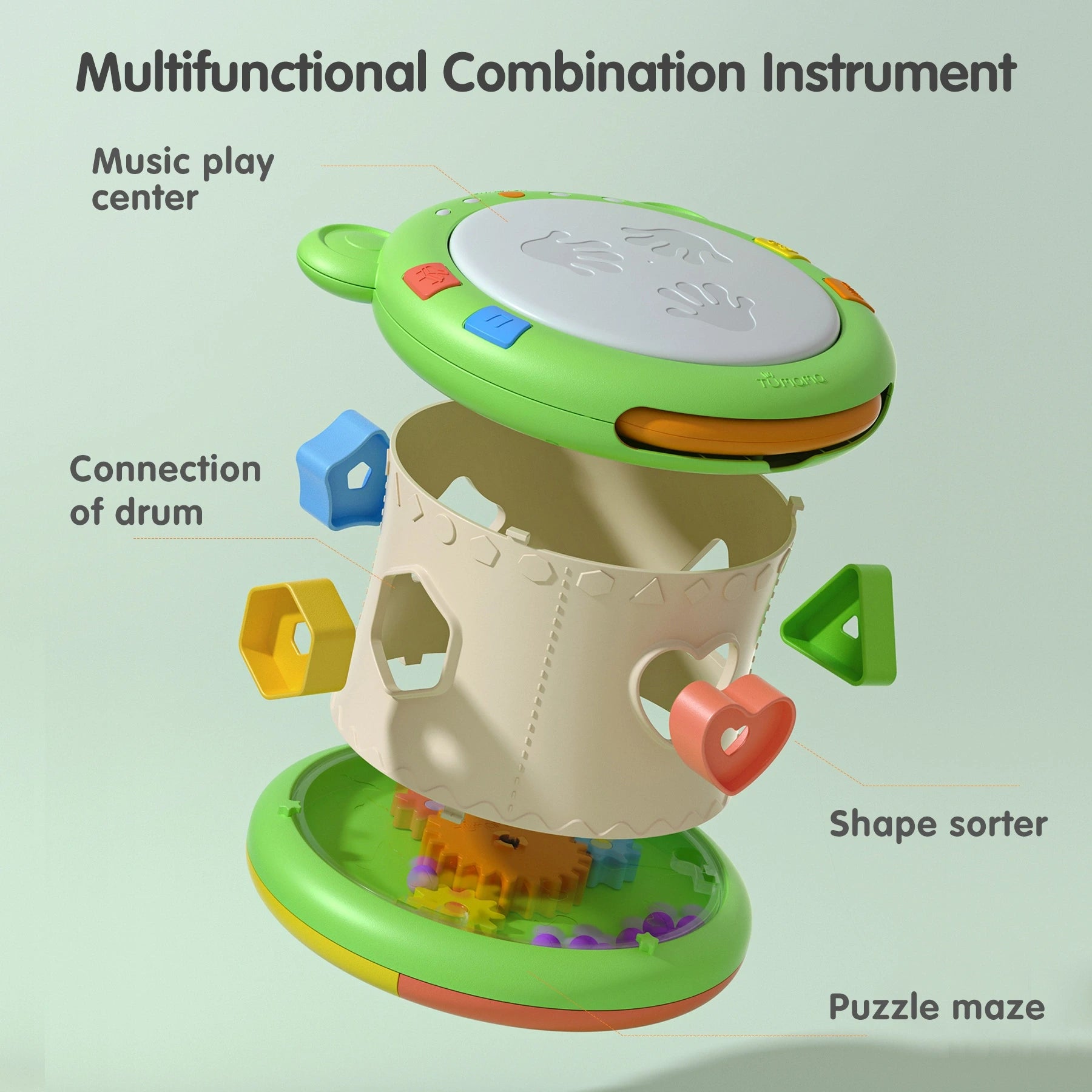 Juguete musical para bebé, instrumento musical 3 en 1, juguete sensorial con luz y sonidos, clasificador de formas, actividad, cubo musical para bebés de 18 meses o más