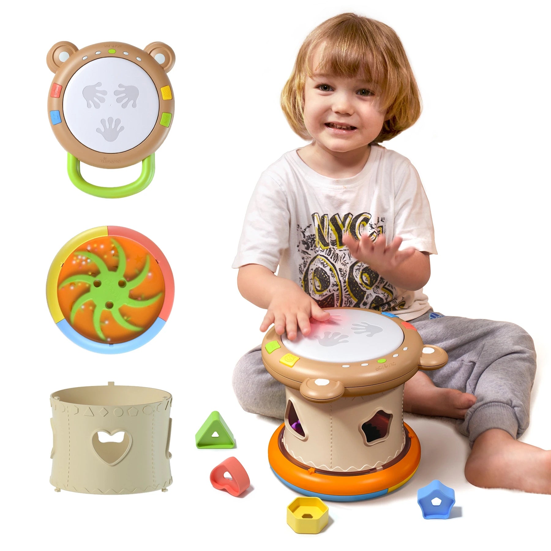 Juguete musical para bebé, instrumento musical 3 en 1, juguete sensorial con luz y sonidos, clasificador de formas, actividad, cubo musical para bebés de 18 meses o más