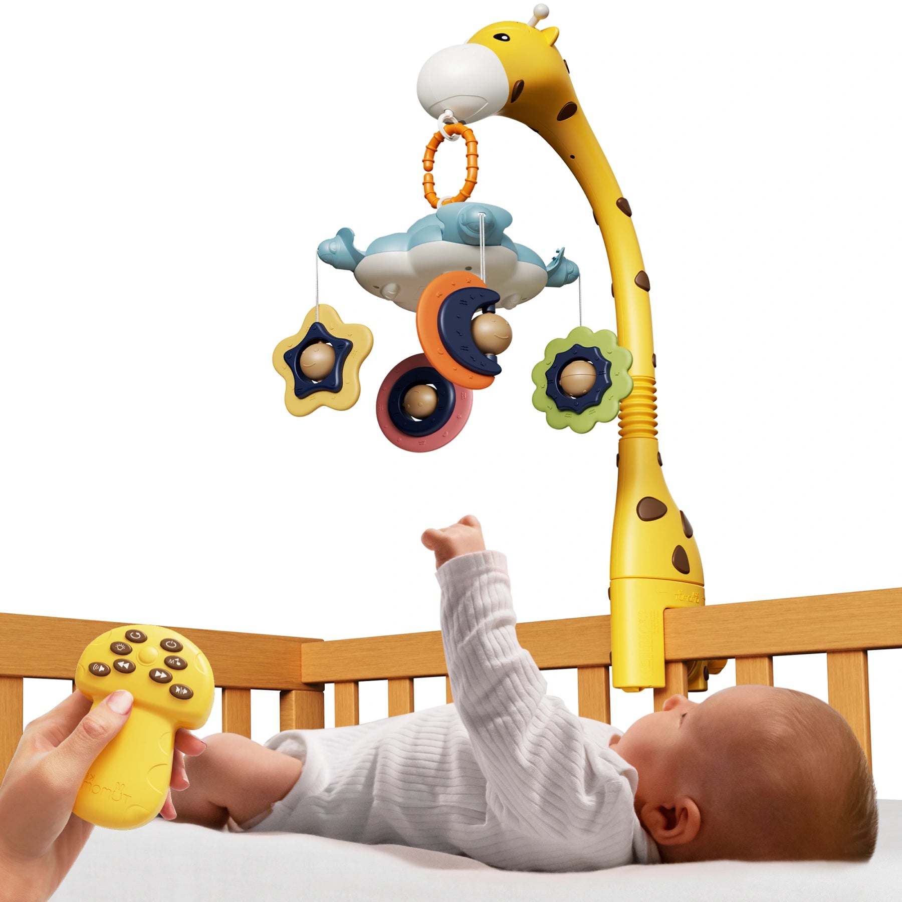 Móvil para cuna de bebé, juguetes para cuna con control remoto, proyección de luz nocturna, música, ruido blanco, juguetes de jirafa para recién nacidos a partir de 0 meses