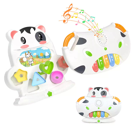 Juguetes musicales para bebés, juguete de piano de vaca, juguete interactivo de aprendizaje temprano con luz y sonido, instrumento musical para bebés de 3 meses o más